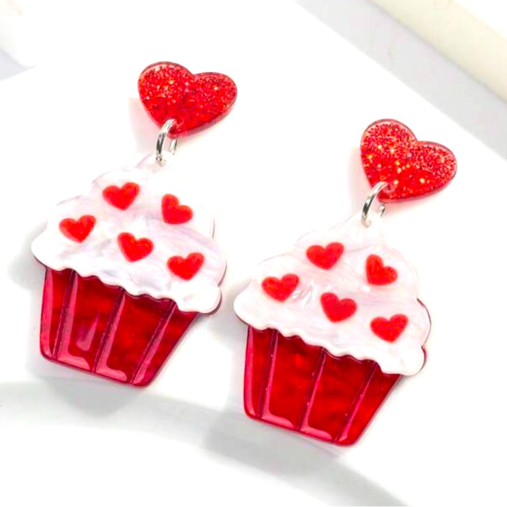 Acrylic Heart Cupcake Earrings